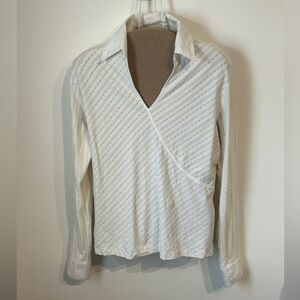 Talbots Women’s Size Large Faux Wrap Top White Long Sleeve V-Neck Layering